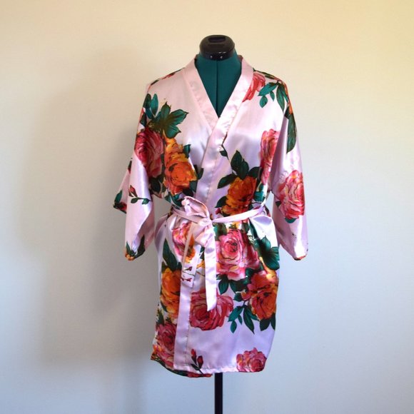 2/$20 Pink Floral Spring Satin Robe - Picture 1 of 8